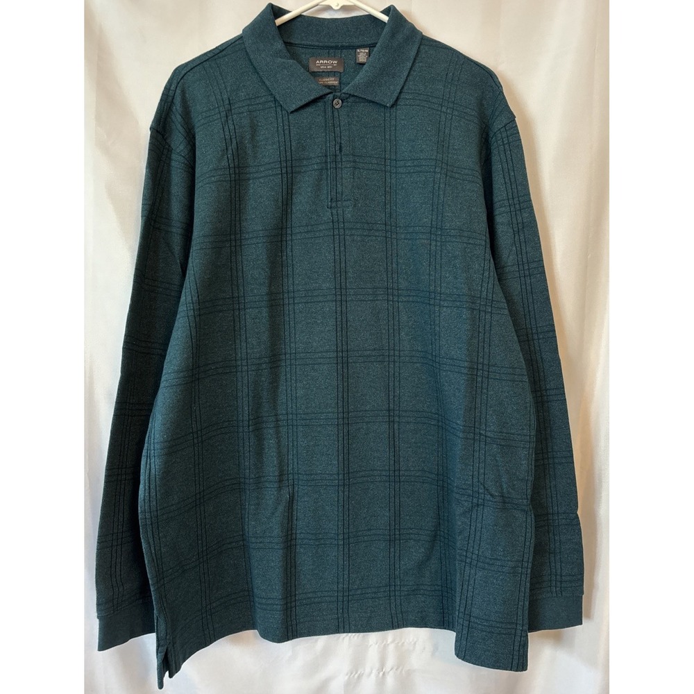 Arrow Polo Men's XL Greenish Teal with Grid/windowpane Pattern 2 Button